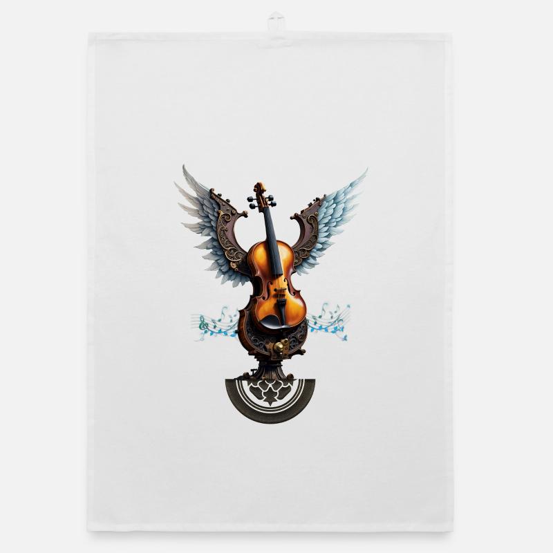 Wonderful elegant violin with wings. Organic dish towel