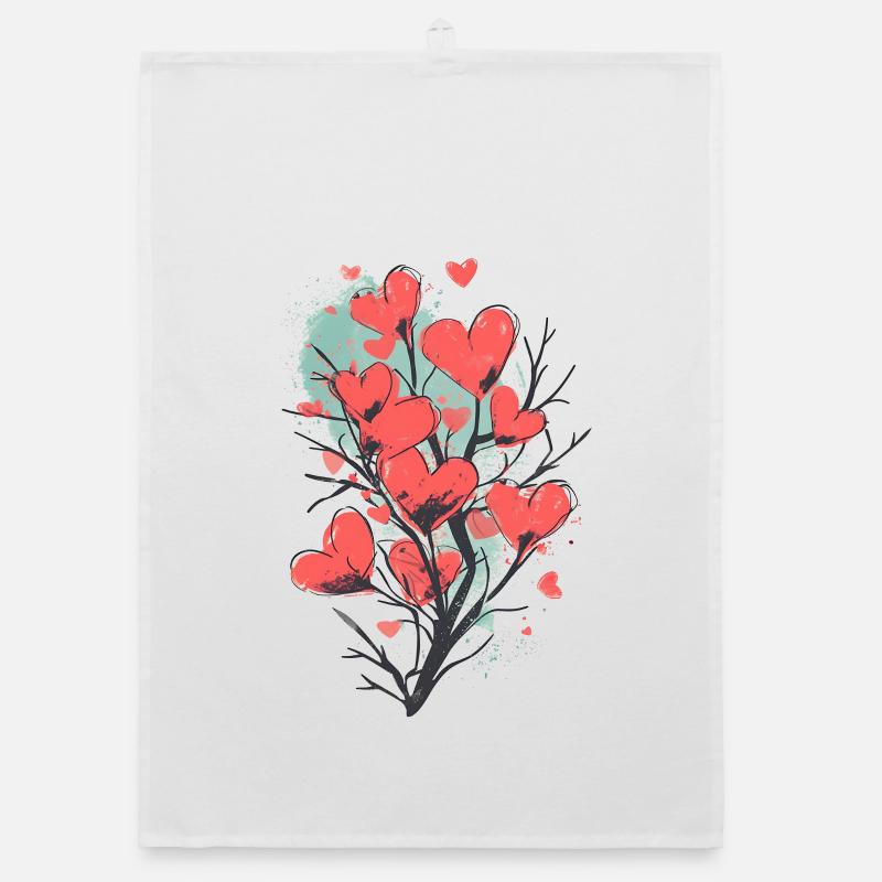 Beautiful Tree with Red Hearts in it. Organic dish towel