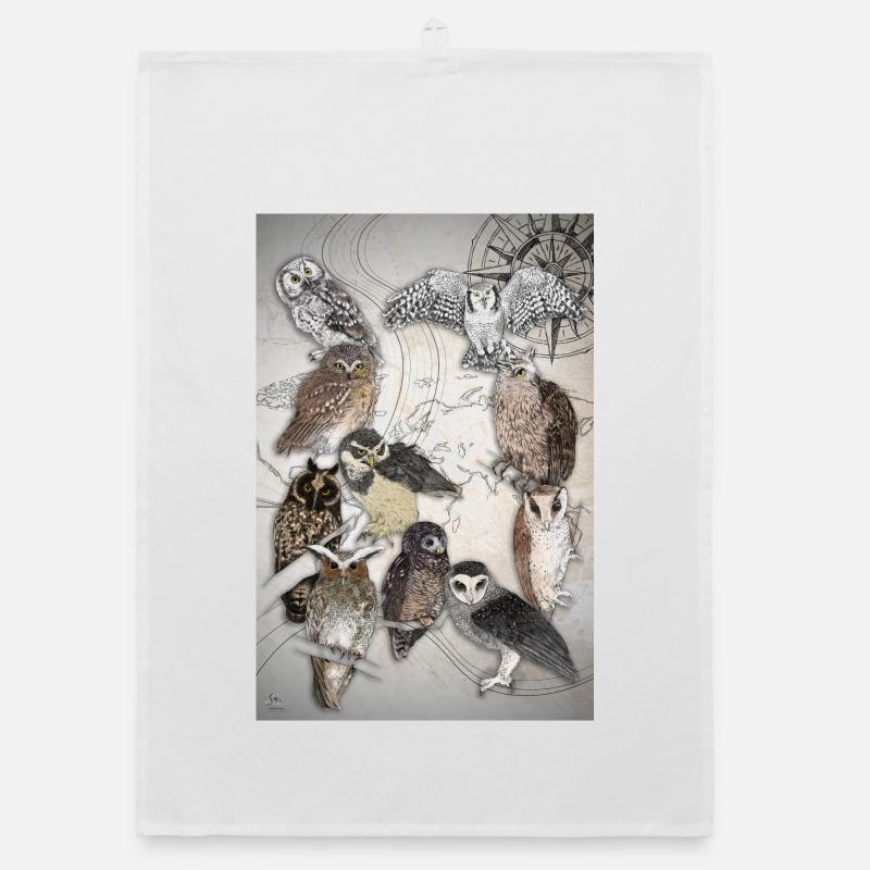 Eulen Weltweit Poster Organic Geschirrtuch
