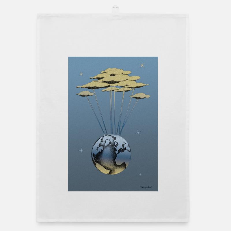 Celestial Foam: The Earth Hanging from the Clouds Organic dish towel
