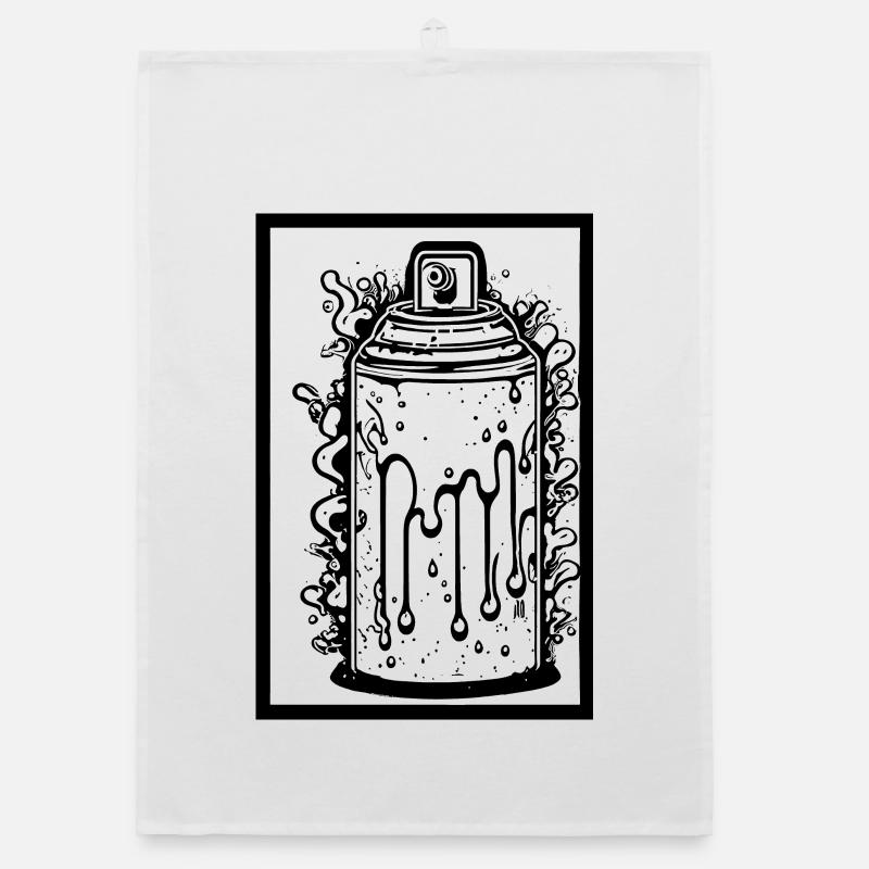 Comic spray can with drops in frame Organic dish towel