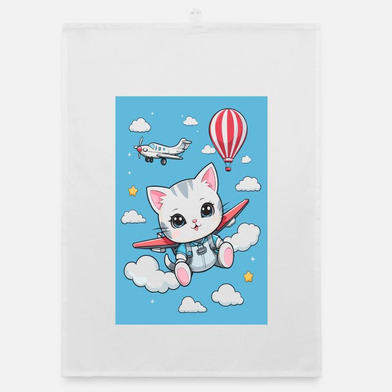 Süße Fliegende Katze Organic Geschirrtuch