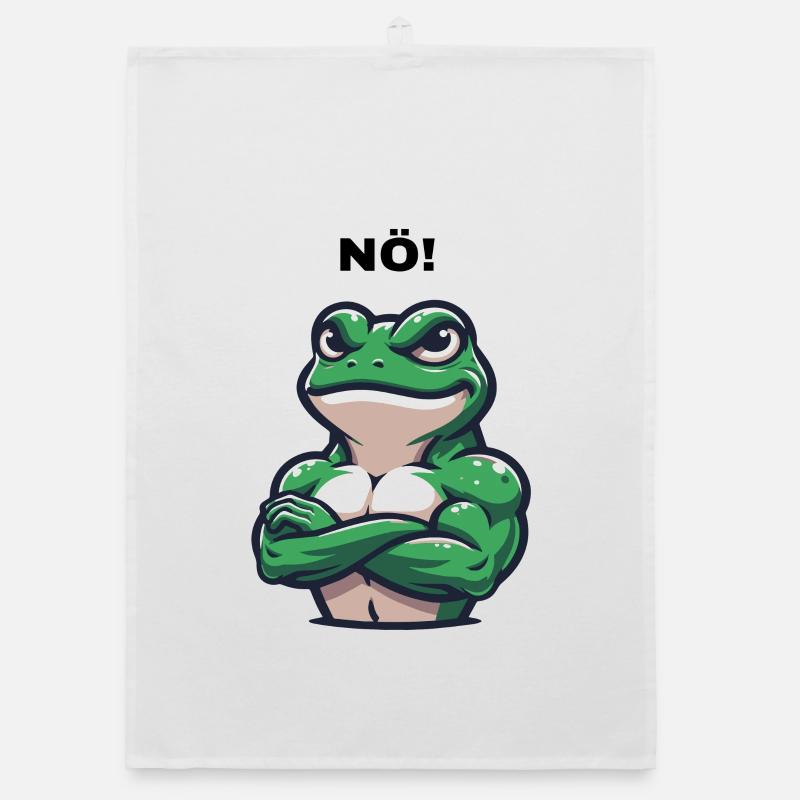 Trotziger Frosch mit 'NÖ!' - Einzigartiges Design - Organic Geschirrtuch - Weiß