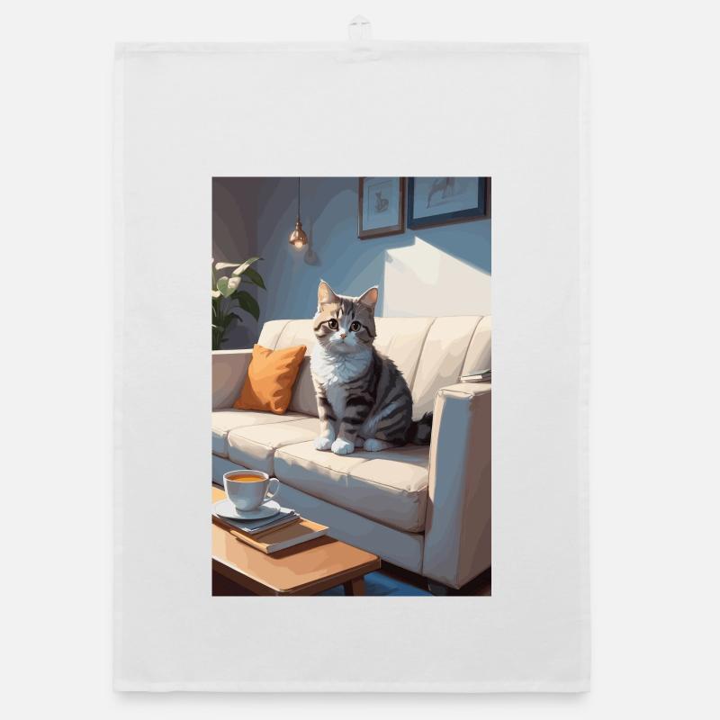 Cat on sofa Organic dish towel