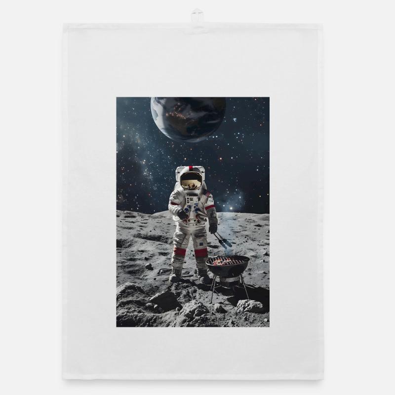 Astronaut grilling on the moon Organic dish towel