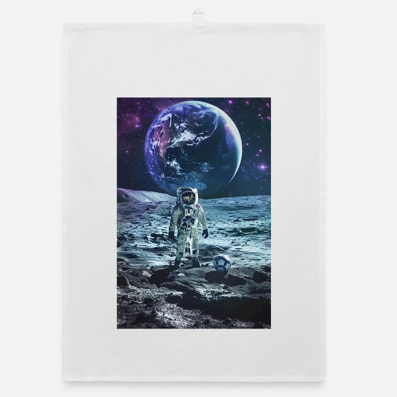 Astronaut playing soccer on the moon Organic dish towel