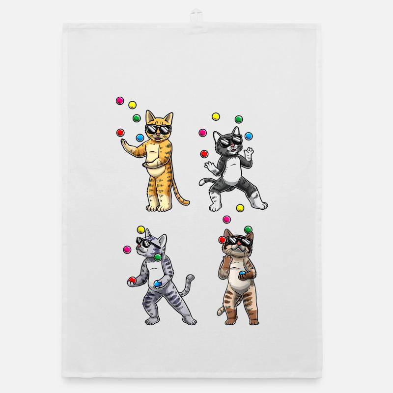 Juggling Sunglasses Cats Quartet Organic dish towel
