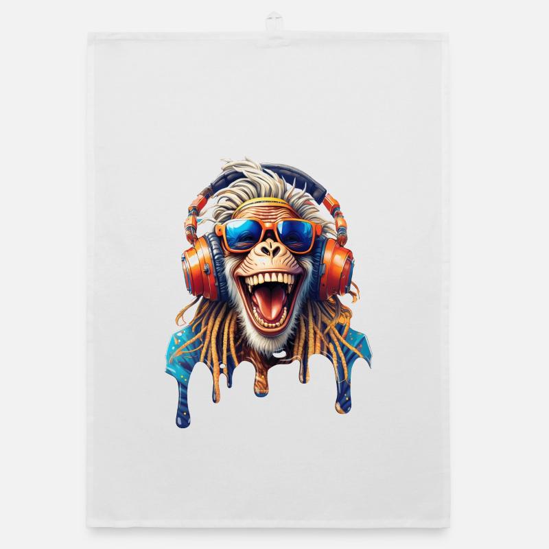 Old Rasta Monkey-Dreads-Laughing-Glasses-Hifi Helmet Organic dish towel