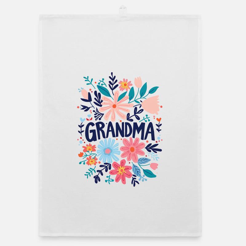 Texte de grand-mère Doodle avec des fleurs colorées - Mamie Torchon bio