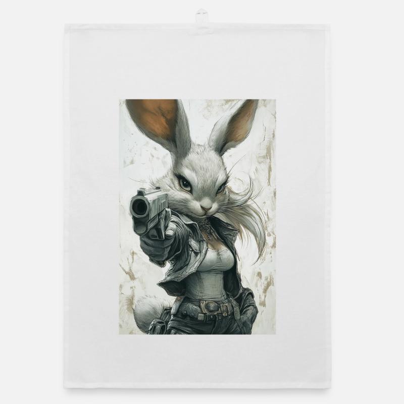 Lapin urbain avec pistolet - Torchon bio - blanc