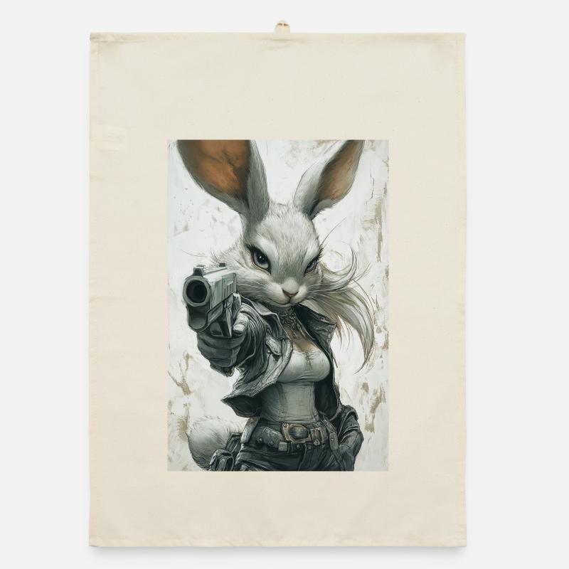 Urban Rabbit with Pistol Organic dish towel