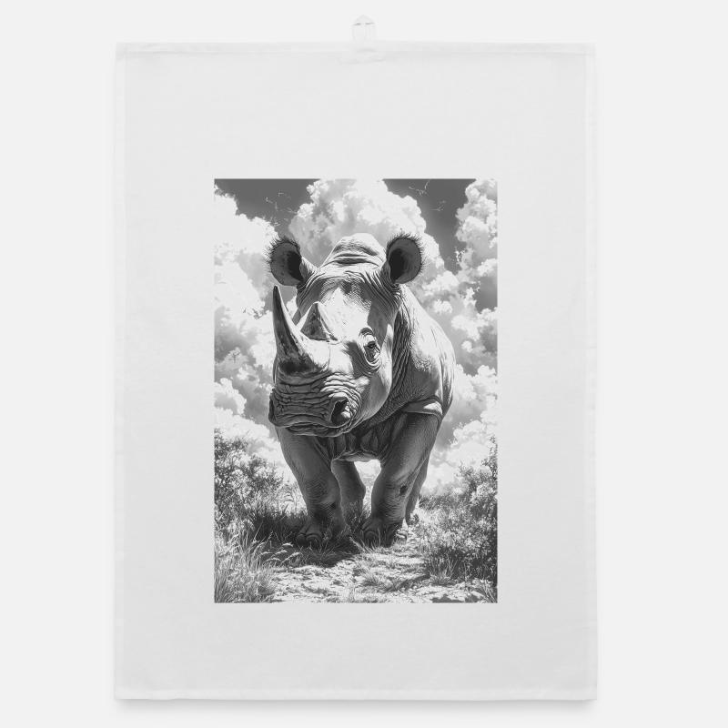 Rhinocéros noir et blanc dans le ciel nuageux Torchon bio