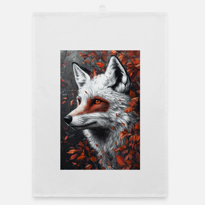 Fox Autumn Portrait with Red Eye Organic dish towel