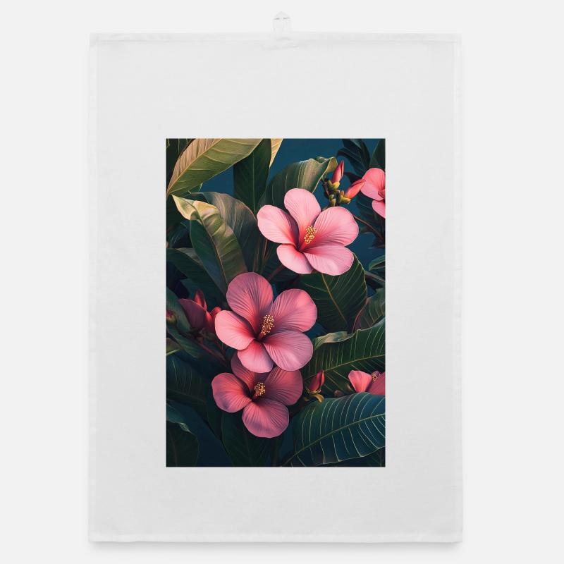 Fleurs tropicales roses d’hibiscus Torchon bio