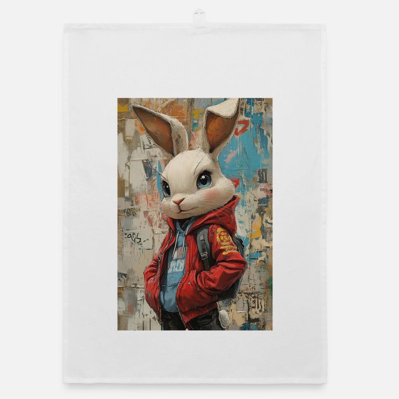 Bunny in graffiti jacket Organic dish towel