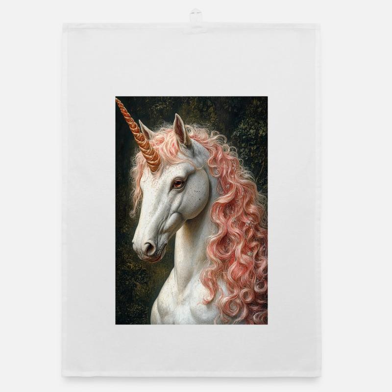Licorne dans une lumière de marbre rosé - Torchon bio - blanc