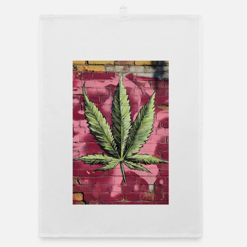Graffiti grass leaf on pink wall Organic dish towel