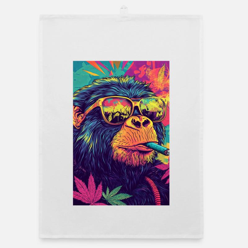 Singe psychédélique avec des lunettes de soleil - Torchon bio - blanc
