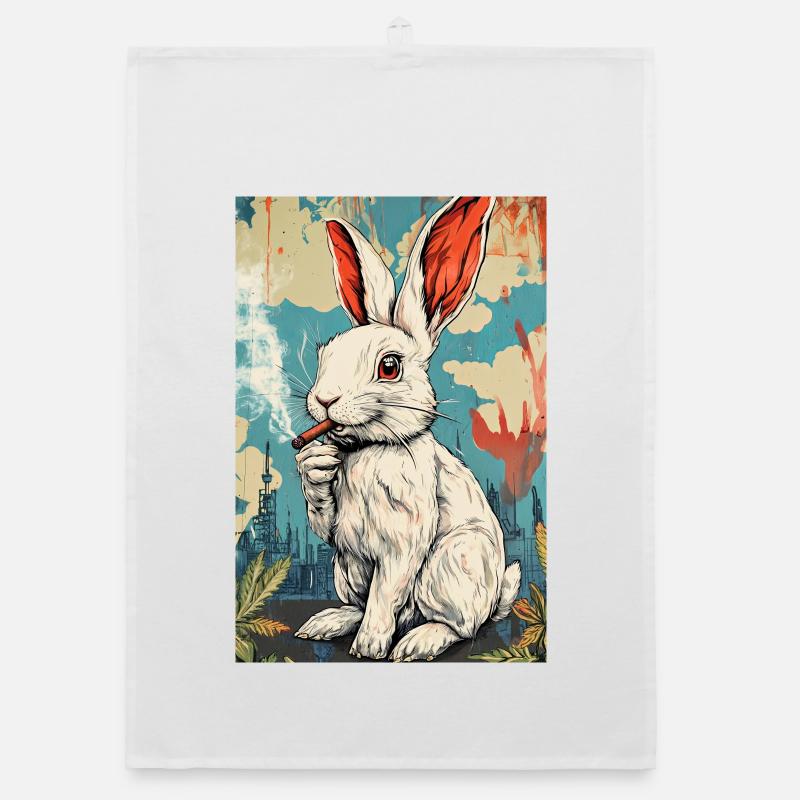 Graffiti Bunny Cigarette Organic dish towel