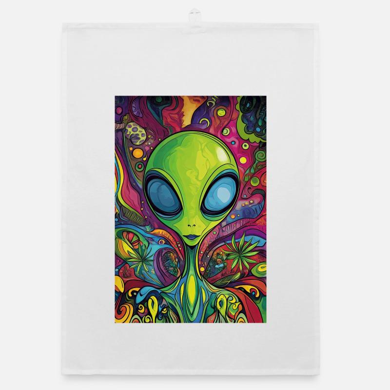 Psychedelic Alien Neon Rush Organic dish towel