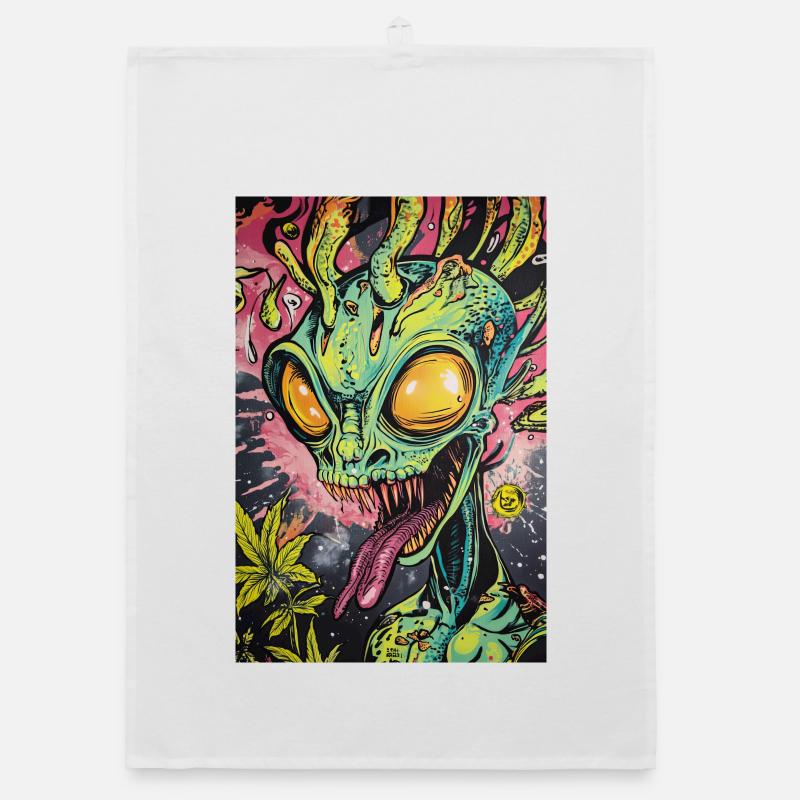 Psychedelic Alien Neon Graffiti Organic dish towel