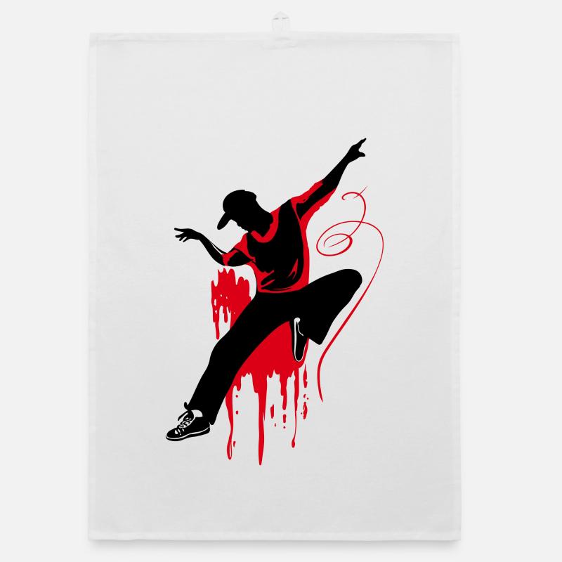 Breakdancer Dancer Silhouette in Red Black Organic dish towel