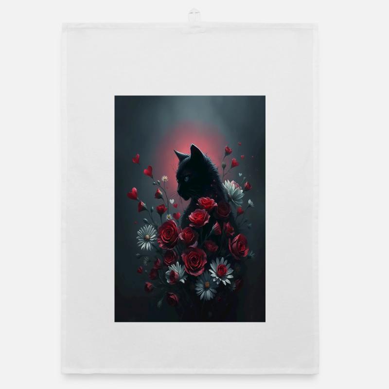 Katze mit Blumen Organic Geschirrtuch