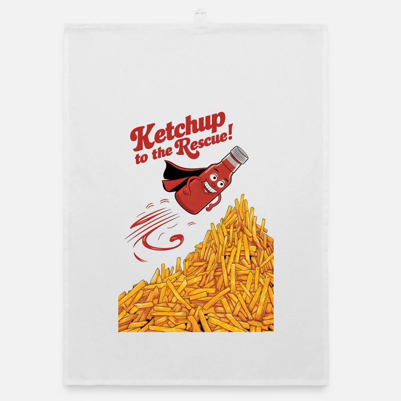 Le ketchup à la rescousse - Torchon bio - blanc