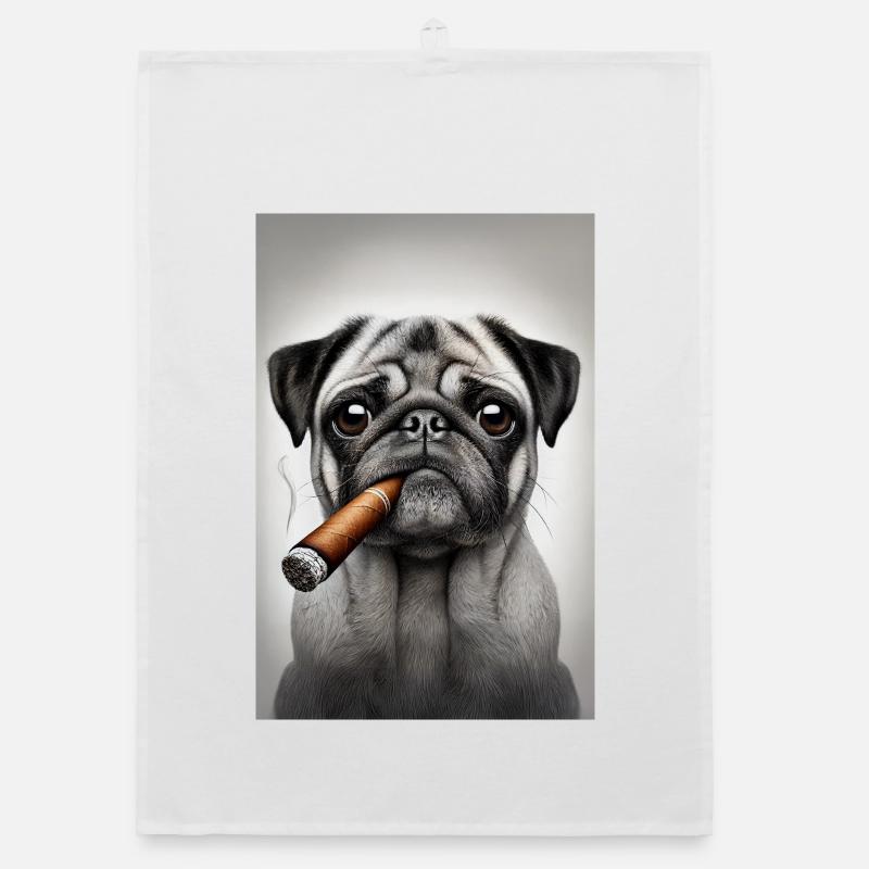 Pug with cigar Organic dish towel
