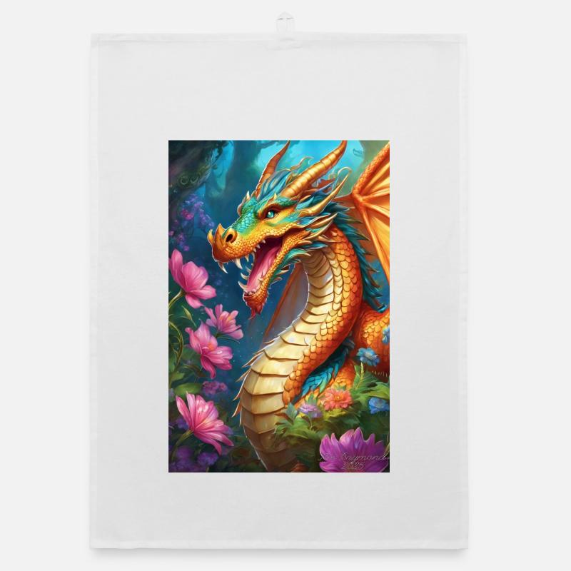 Ember Dragon in Bloom Forest Organic dish towel