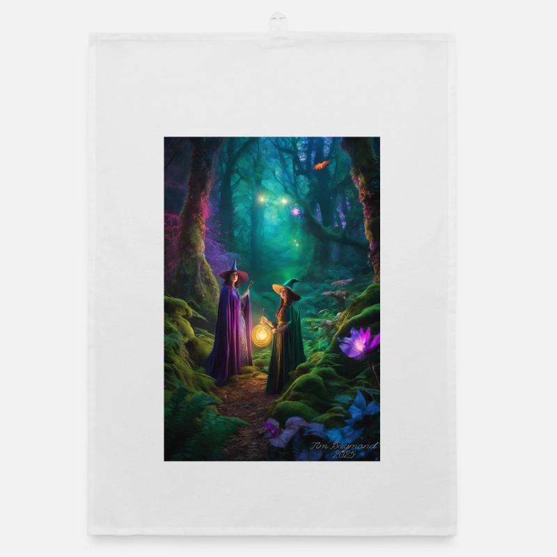 Moonlit Coven in Enchanted Forest Organic dish towel