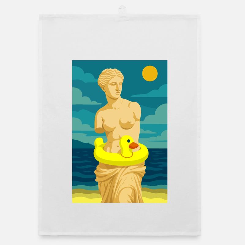 The Venus (at the beach) - Organic dish towel - white
