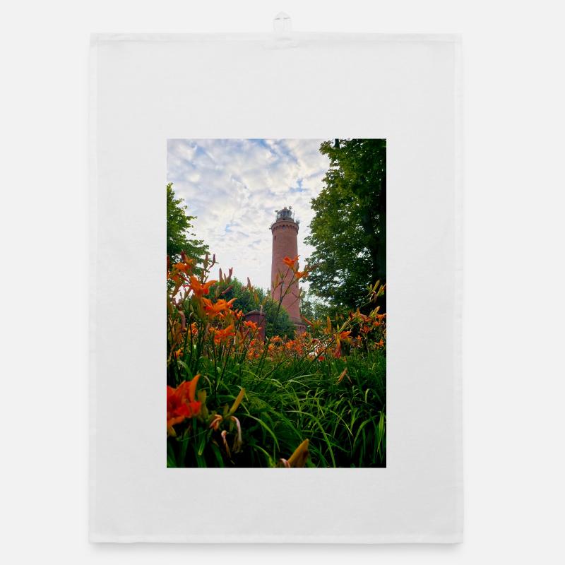 Gąski lighthouse, lighthouse, flowers Organic dish towel