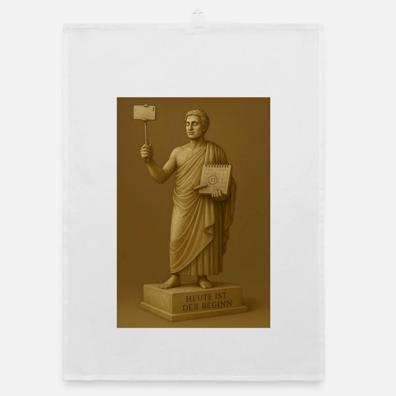 Moderne Statue mit Smartphone und Kalender - Organic Geschirrtuch - Weiß