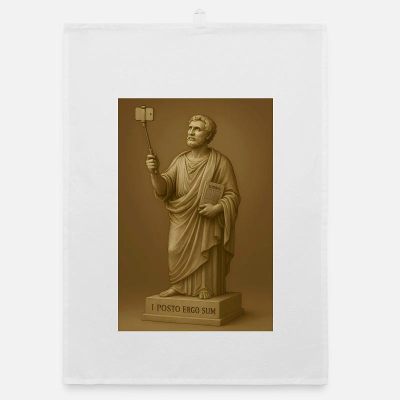 Baroque philosopher with selfie stick Organic dish towel