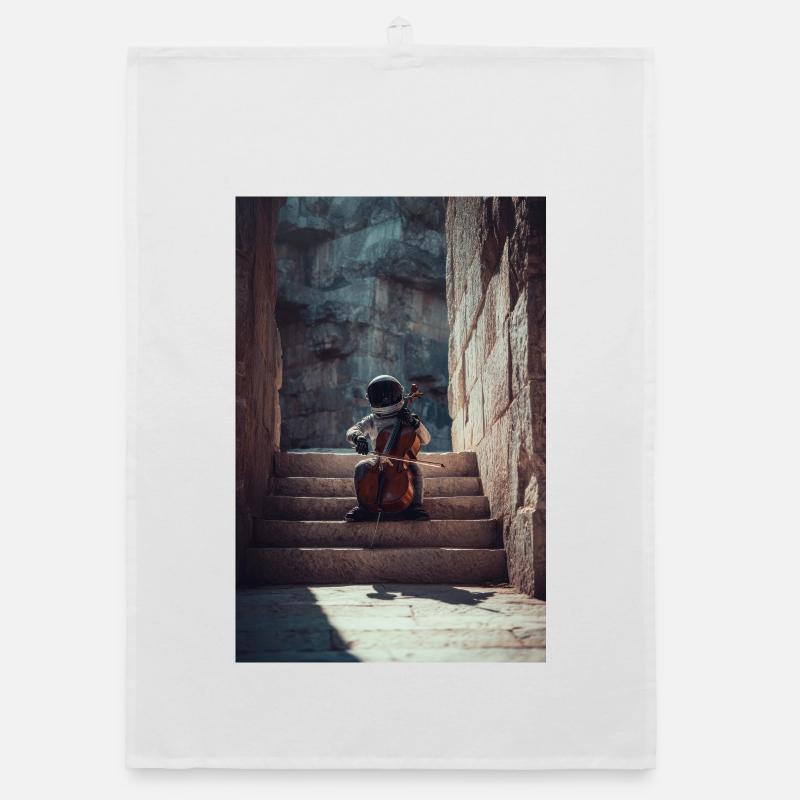 Astronaut Playing Cello on Ancient Stairs Organic dish towel