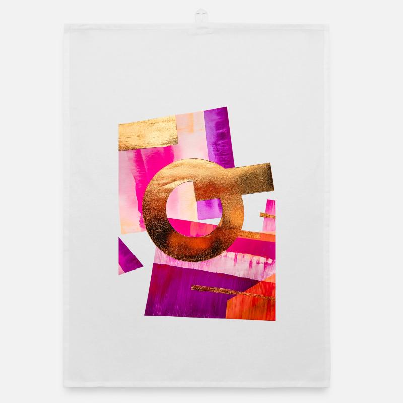 Design abstrait avec doré, rose et violet Torchon bio