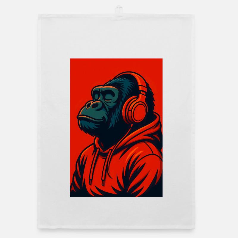 Gorilla im Kapuzenpullover mit Kopfhörern Organic Geschirrtuch