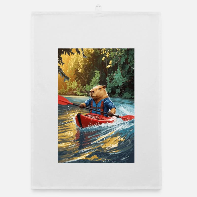 Humanoid Capybara in Kayak Organic dish towel
