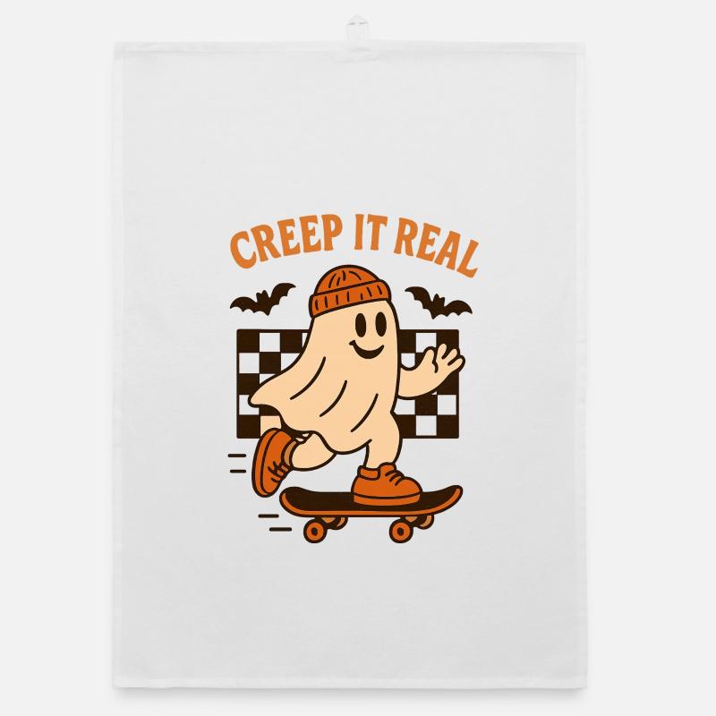 Skateboarding Ghost Halloween Organic Geschirrtuch