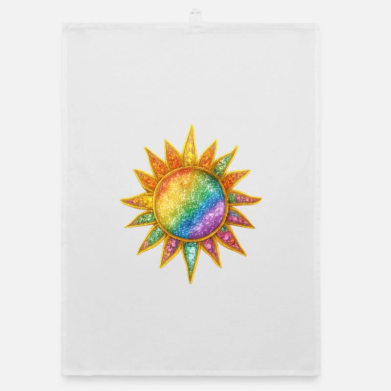Regenbogen Sunburst Kosmische Anstecknadel - Organic Geschirrtuch - Weiß