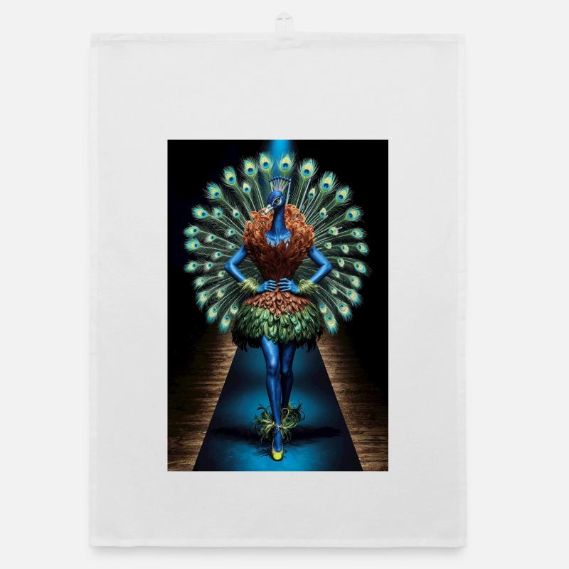 Humanoid Guan on Walkway - Organic dish towel - white