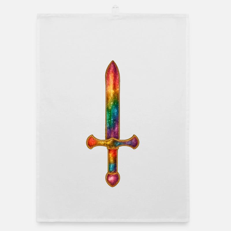 Épée arc-en-ciel avec bordure dorée Torchon bio