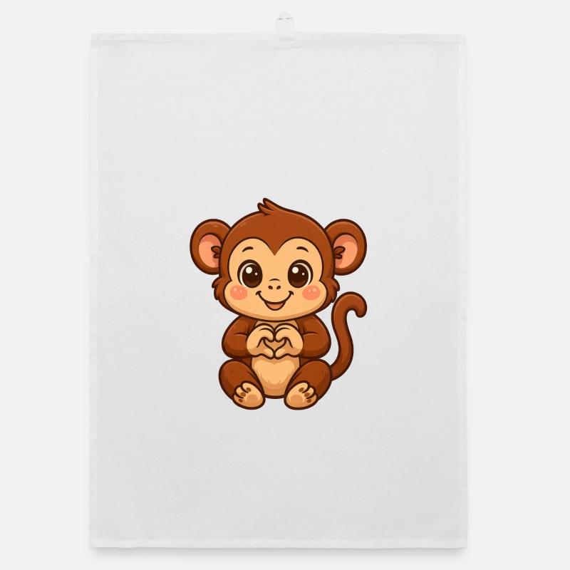 Cute monkey with heart hands Organic dish towel