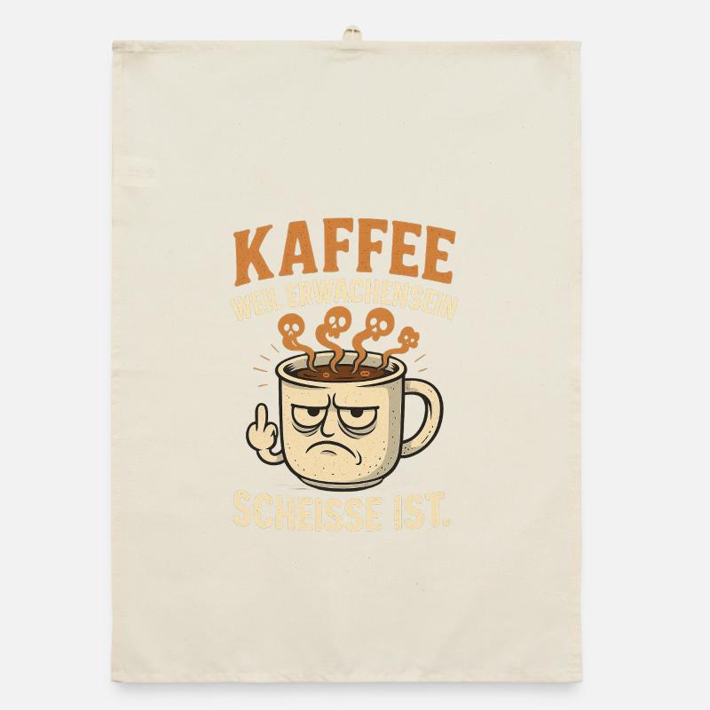 Coffee graphic with humorous message Organic dish towel