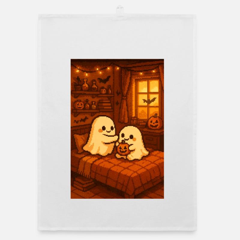 Halloween Ghosts Pixel Art Organic dish towel