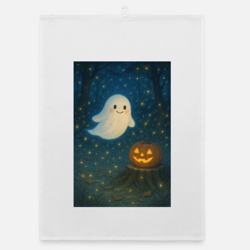 Cute Halloween Ghost with Jack-o'-lantern Organic dish towel