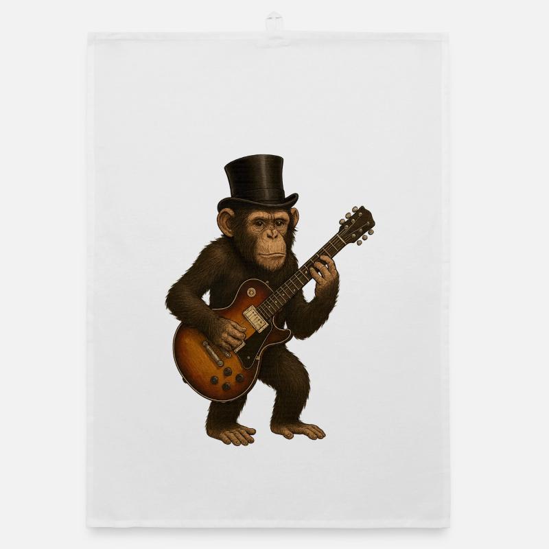 Elegant monkey with top hat and guitar Organic dish towel