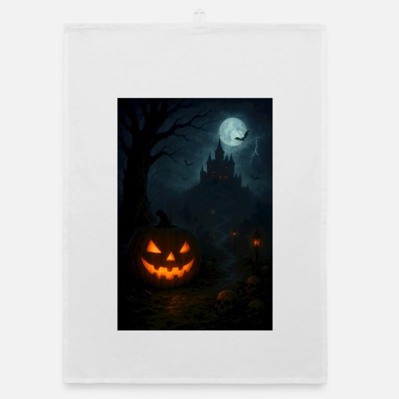 Moonlit Pumpkin Castle Organic dish towel