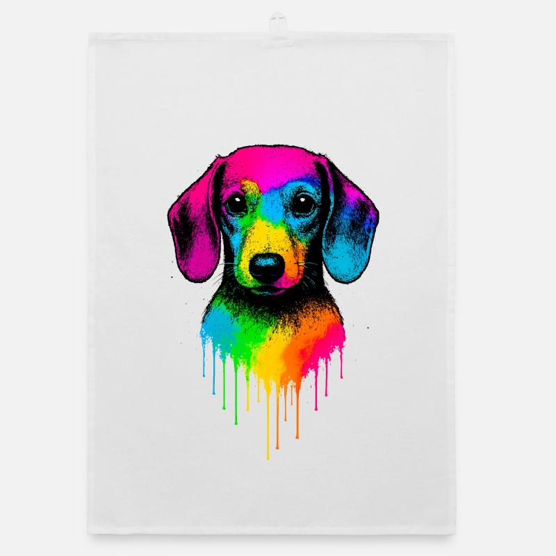 Rainbow Dachshund Drop Art Organic dish towel